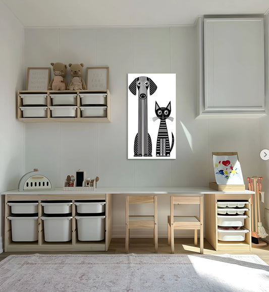 Geometric Dog & Cat Minimal Wall Art