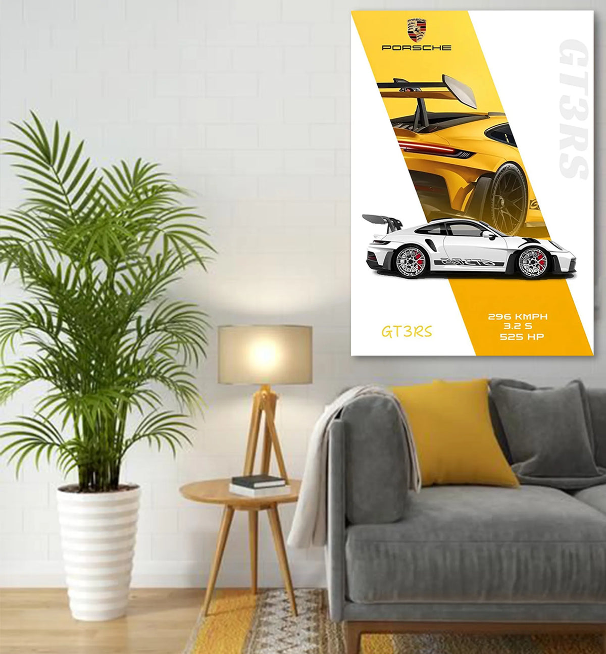 White & Yellow Porsche Power Duo Supercar Wall Art 