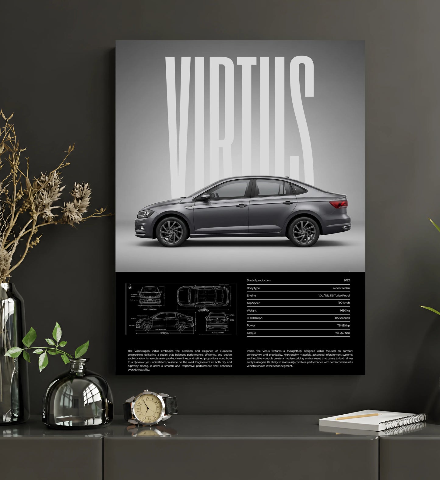 Silver Volkswagen Virtus Metal Wall Print
