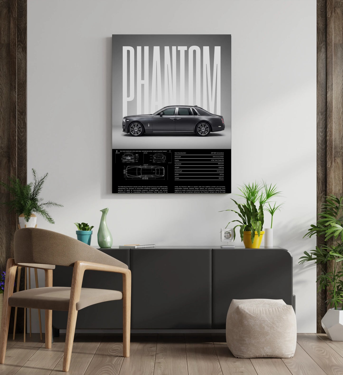 Royal Phantom Luxury Car Metal Wall Art