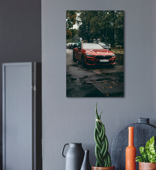 Rain Soaked Red BMW