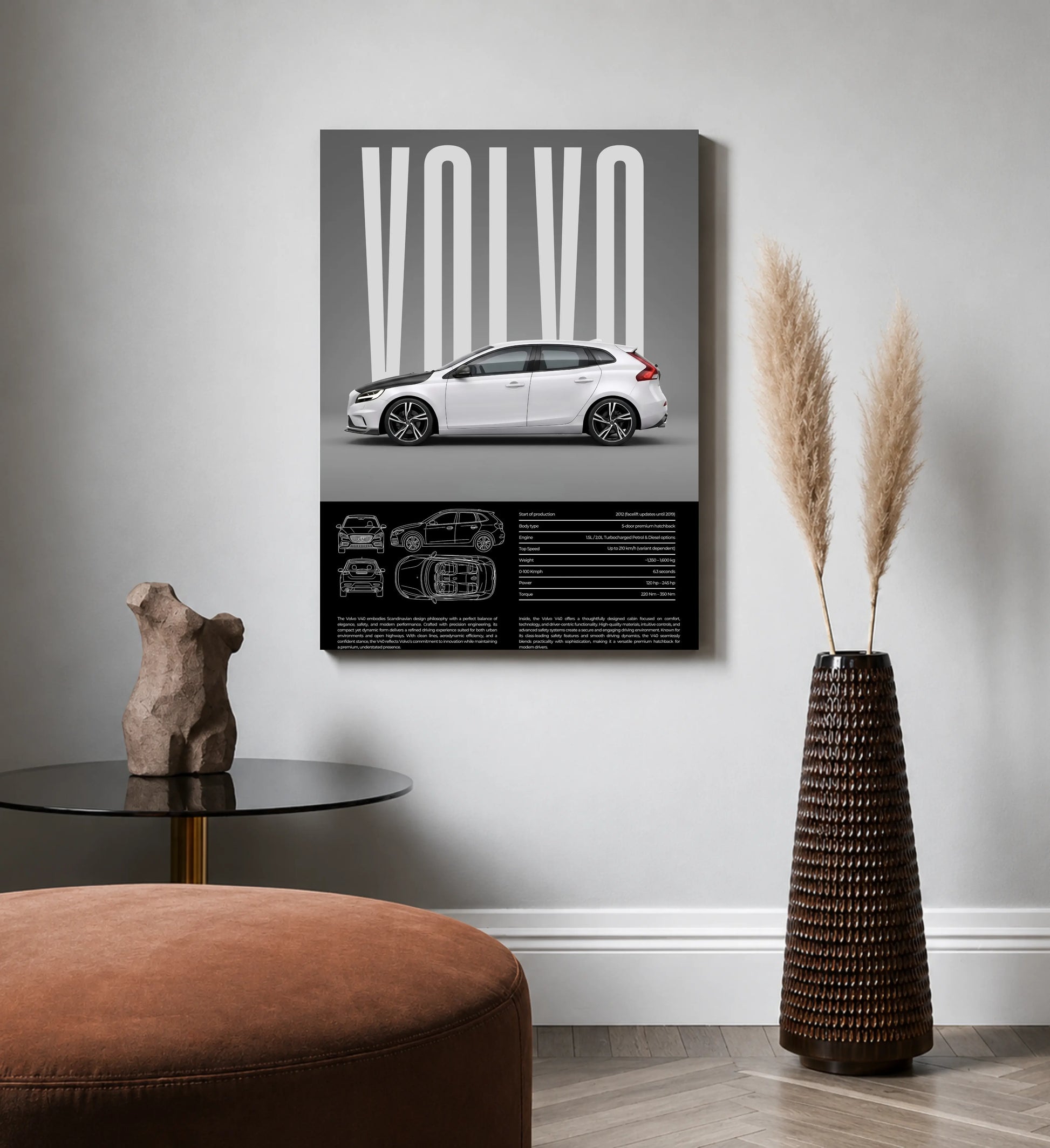 White Volvo — Scandinavian Luxury Car Metal Wall Art