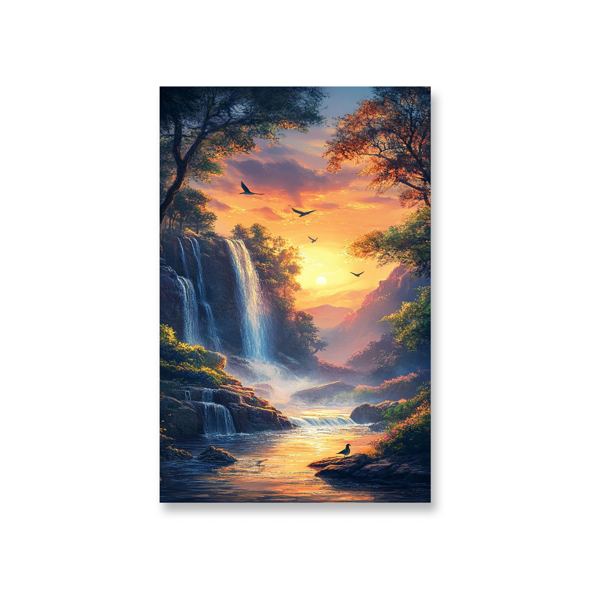Sunset Over the Waterfalls Metal Wall Art
