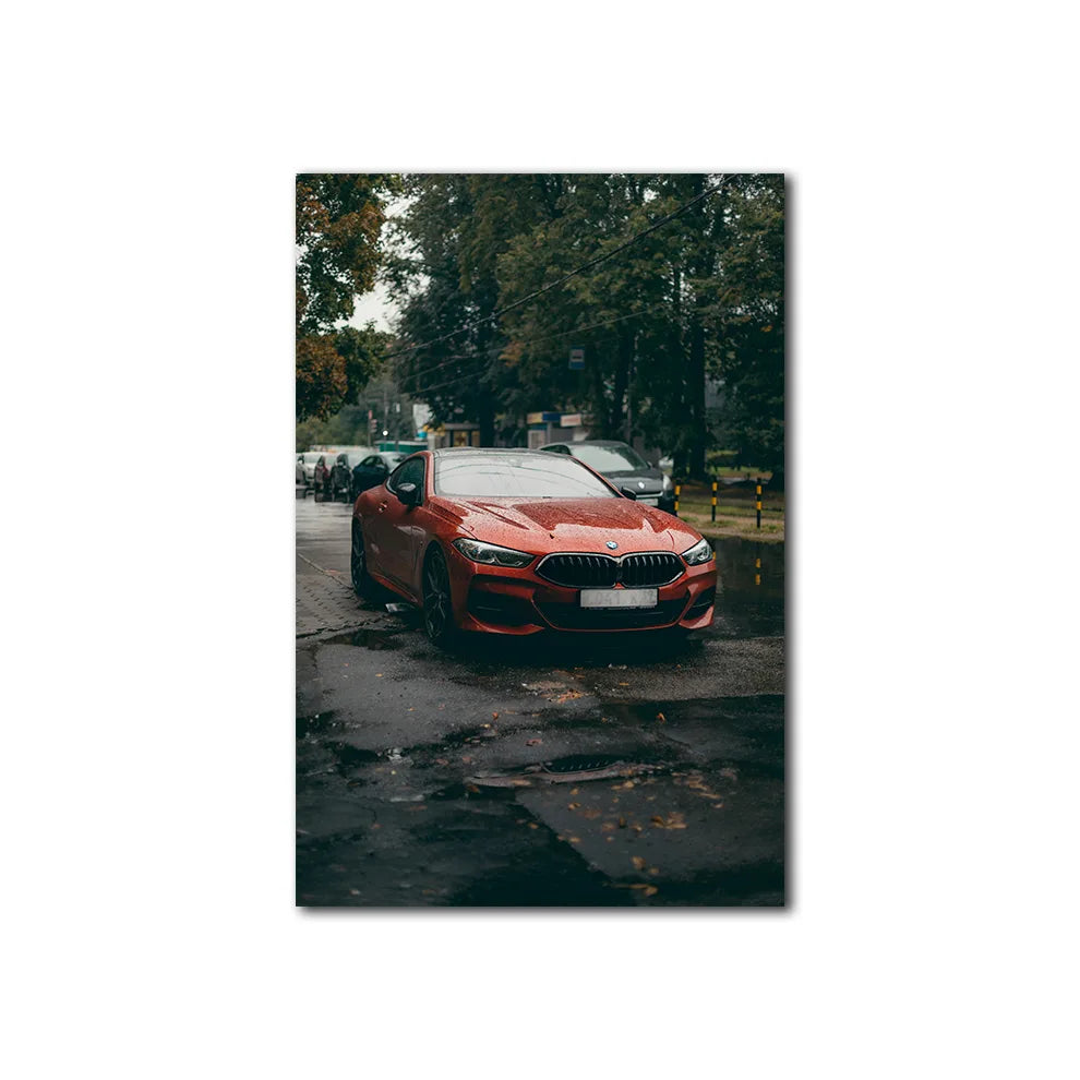 Rain Soaked Red BMW